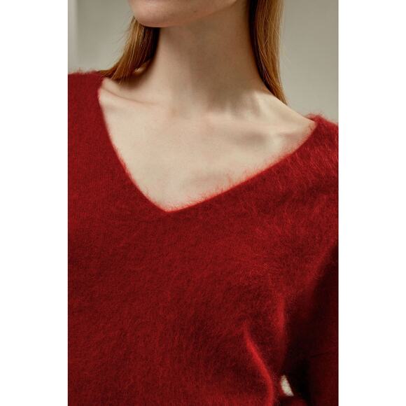Lilysilk Brushed Cashmere V-Neck Pullover Sweater Long Sleeve Red Size L NWT - Picture 4 of 13